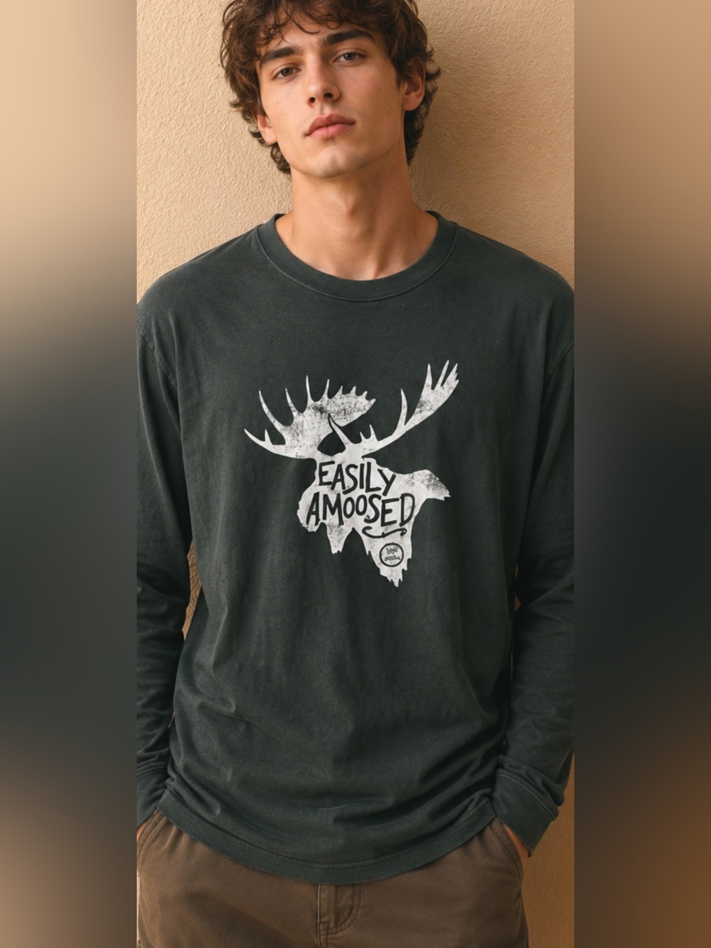 Life Is Good Moose Graphic Shirt Men L Long Sleeve Green Casual